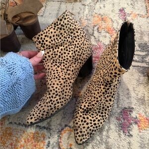 Tan and Black Ankle Boots with Animal Print Design